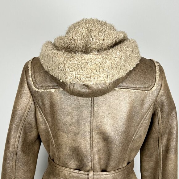 Kenneth Cole NY Womens Brown Faux Shearling Penny Lane Coat Hooded size Medium - Picture 8 of 15